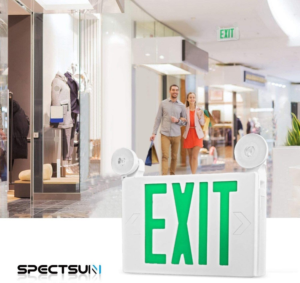 UL Listed-Spectsun 8 Pack Green LED Exit Sign & Emergency Lights Exit Sign Light