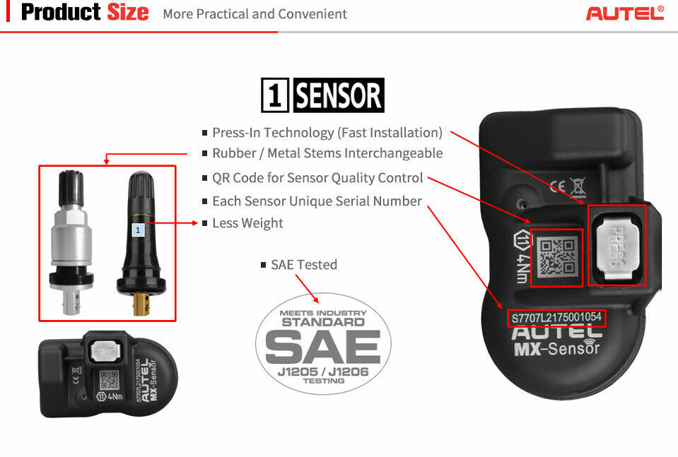 Autel TPMS MX-Sensor 315MHz 433MHz Universal Programmable Tire Pressure Sensor