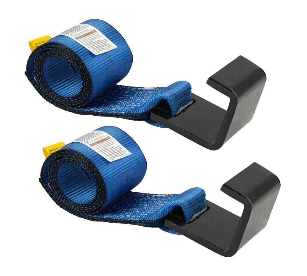 (2 Pack) 4" x 5' Roll off Container Winch Strap w/ Flat Hook - Blue