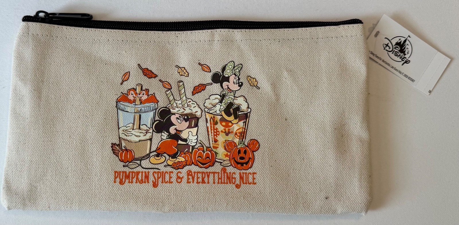 Disney Drinks "Pumpkin Spice & Everything Nice" Canvas Zip Pouch Mickey Minnie