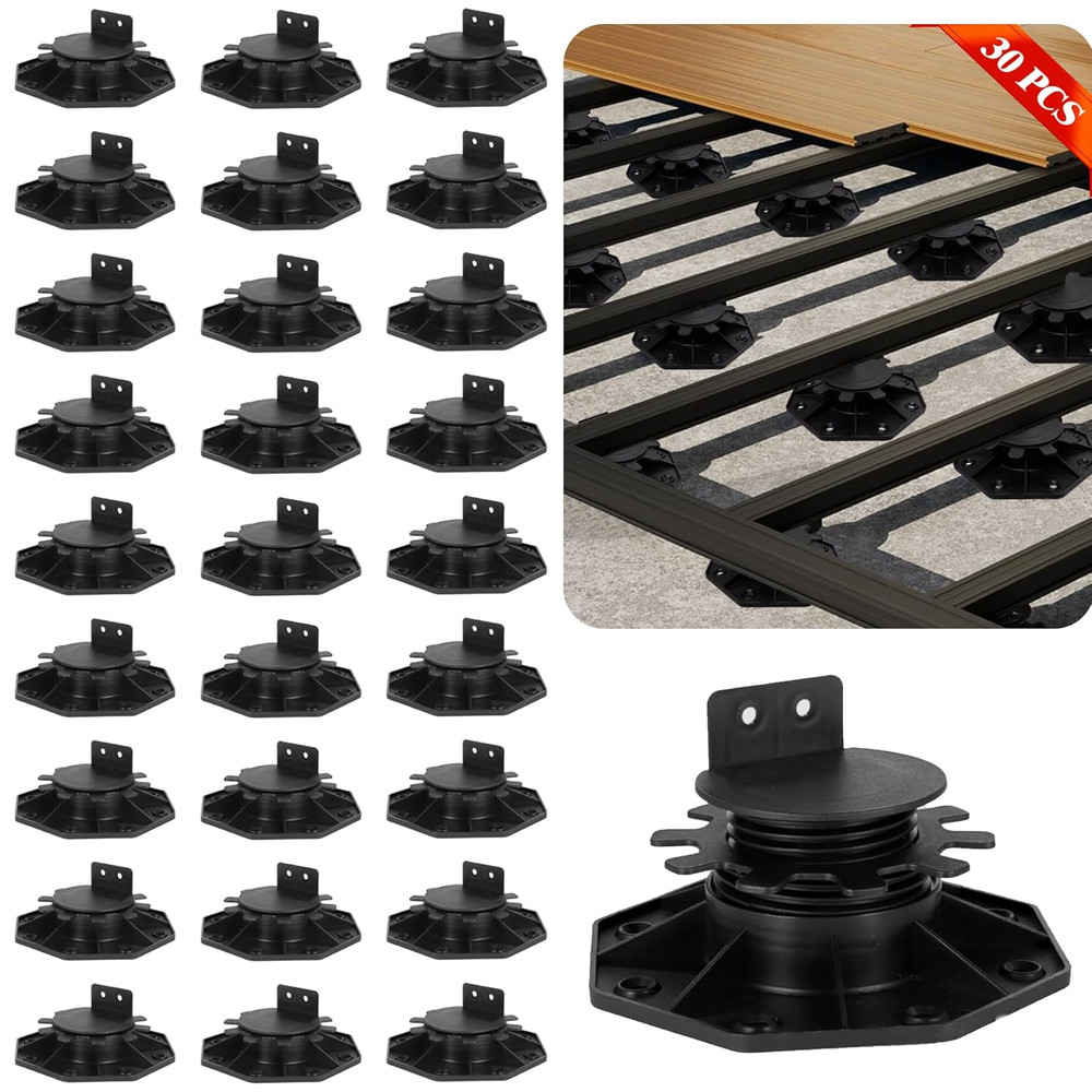 30 PCS Adjustable Plastic Pedestal Paver, Heavy Duty Deck Blocks Foundation Base