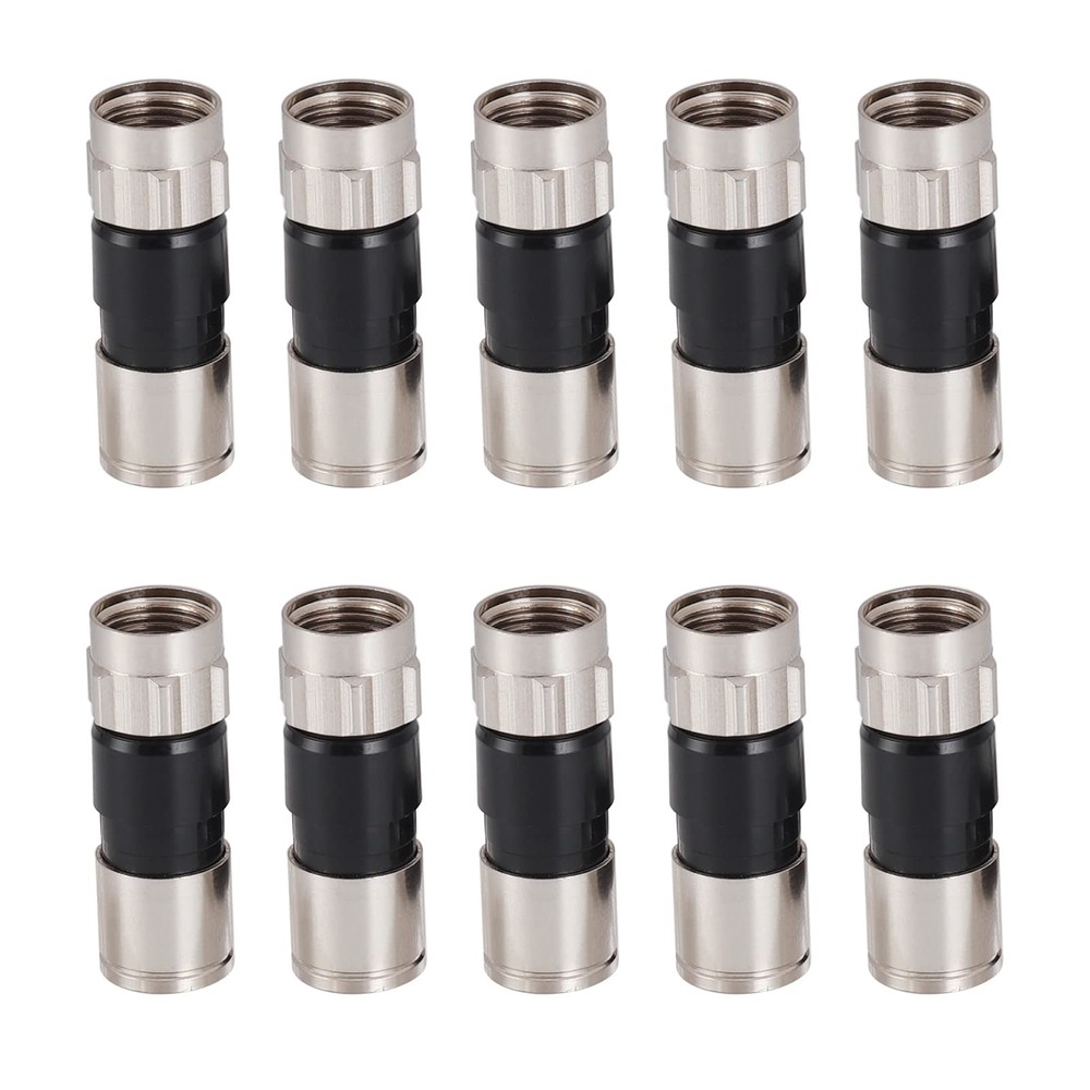 10 Pack Coaxial Cable Connector, 75 Ohm F-Type Waterproof Brass Compression C...