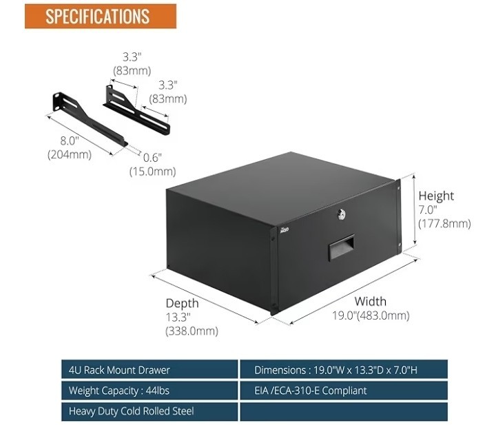 4U Rack Drawer,Rack Mount Drawer for 19In Network Equipment/Server/Av Rack or Ca