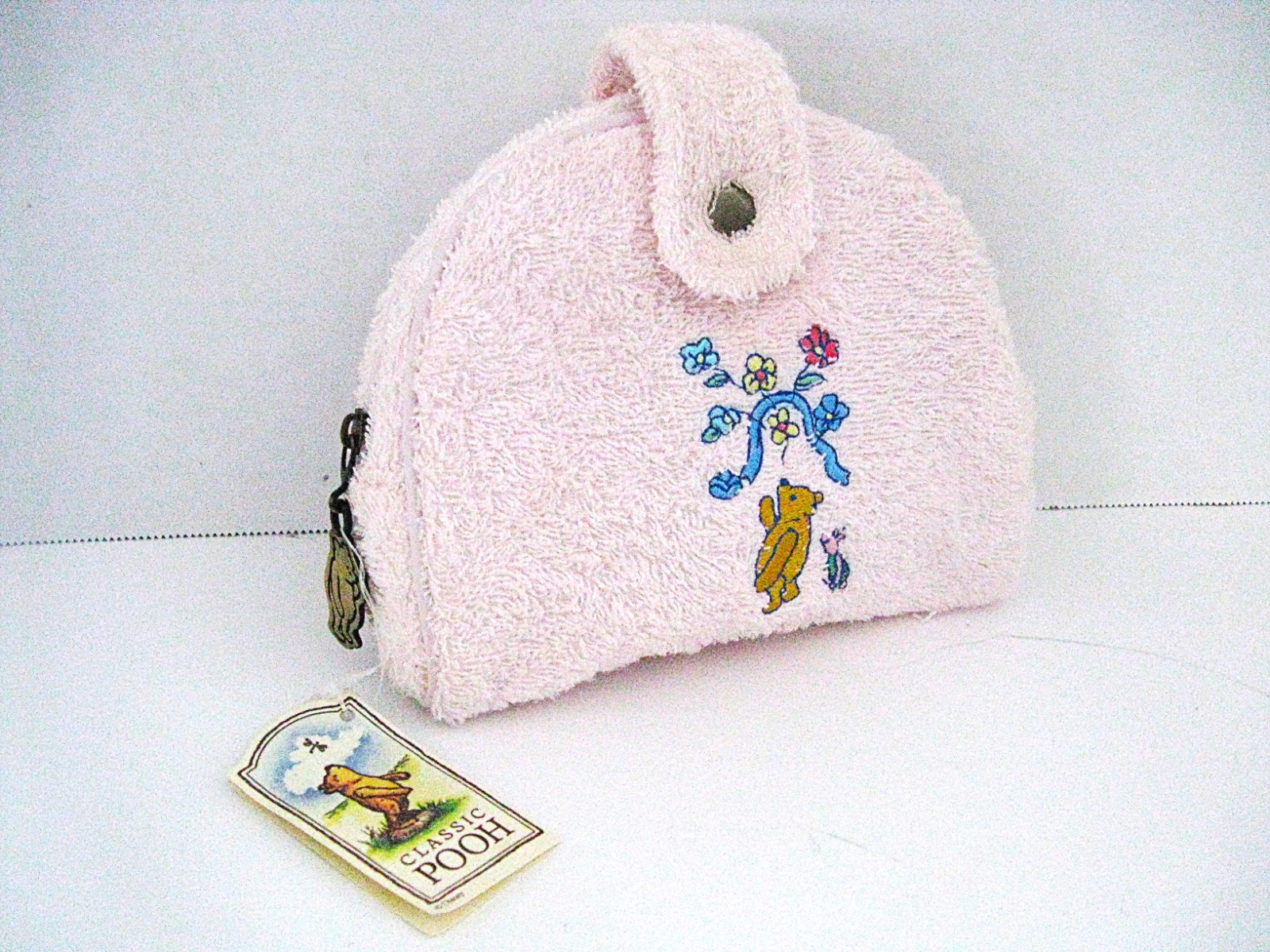 VTG Winnie the Pooh Embroidered Terry Cloth Cosmetics Bag/Pouch 6"x5" NWT