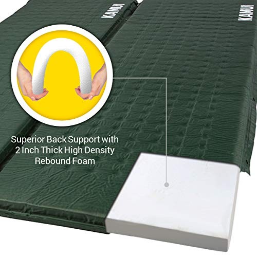 Self Inflating Sleeping Pad - 2 Inch Thick Camping Pad Medium Green