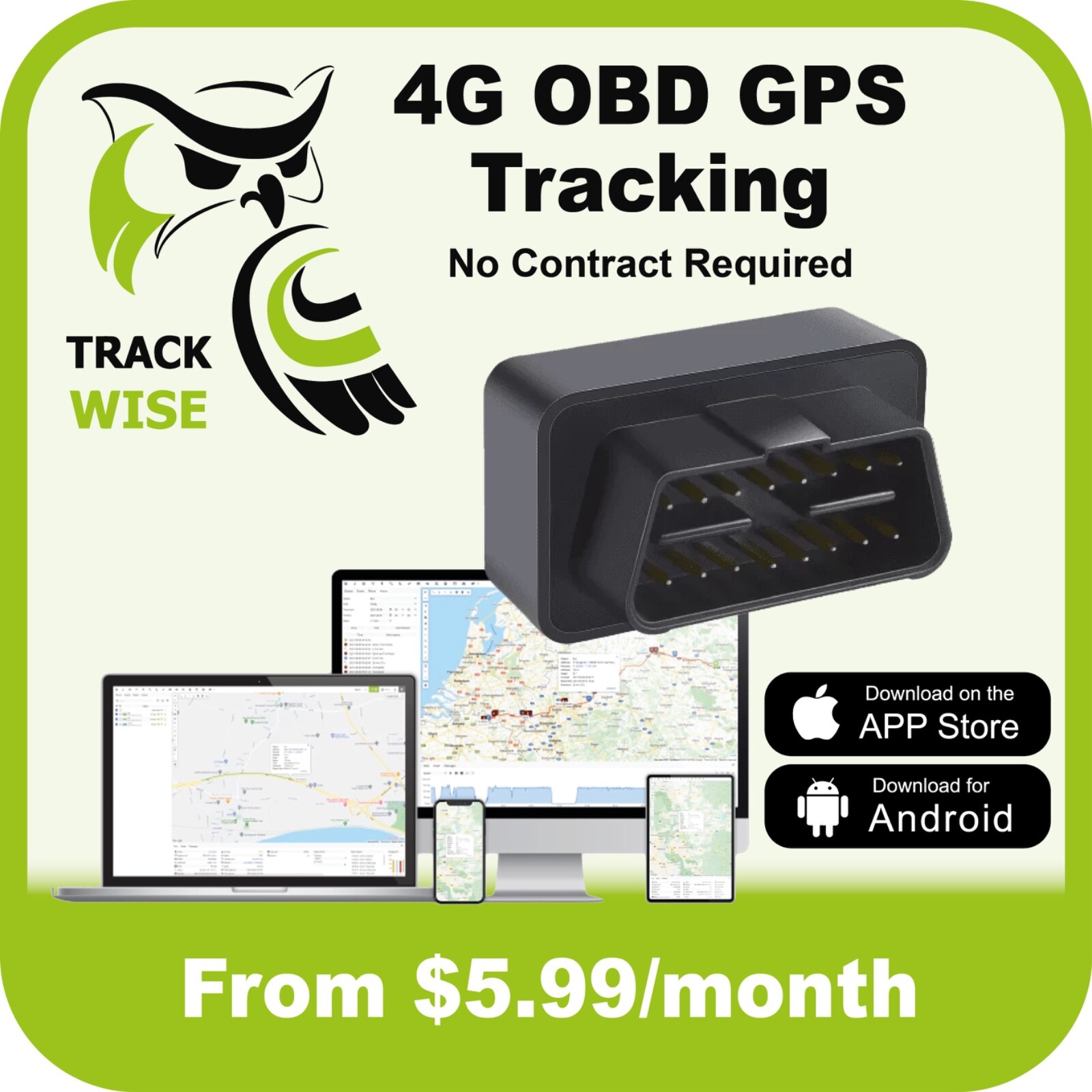 Track Wise 4G LTE OBD2 GPS Truck & Car Tracker – 10s Updates, Geo-Fence Alerts