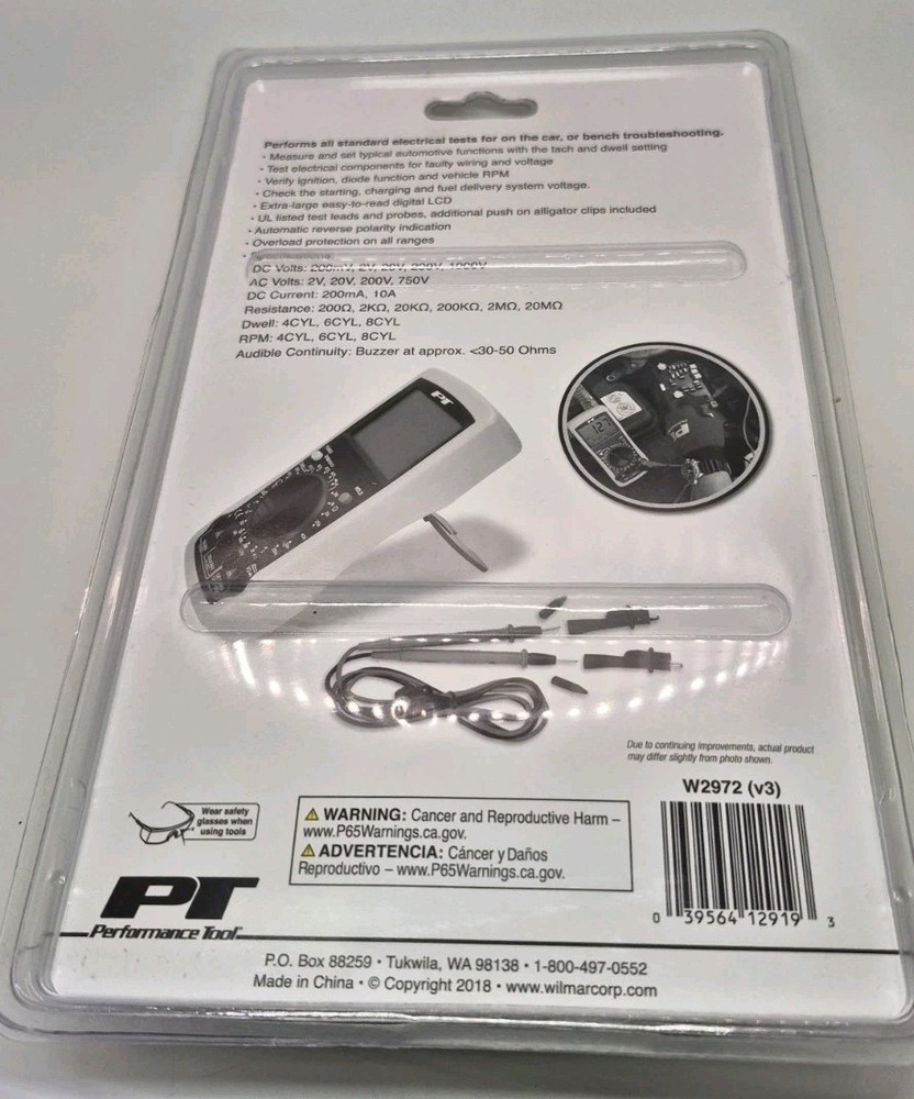 Performance Tool Digital Automotive Multimeter W2972 Professional.