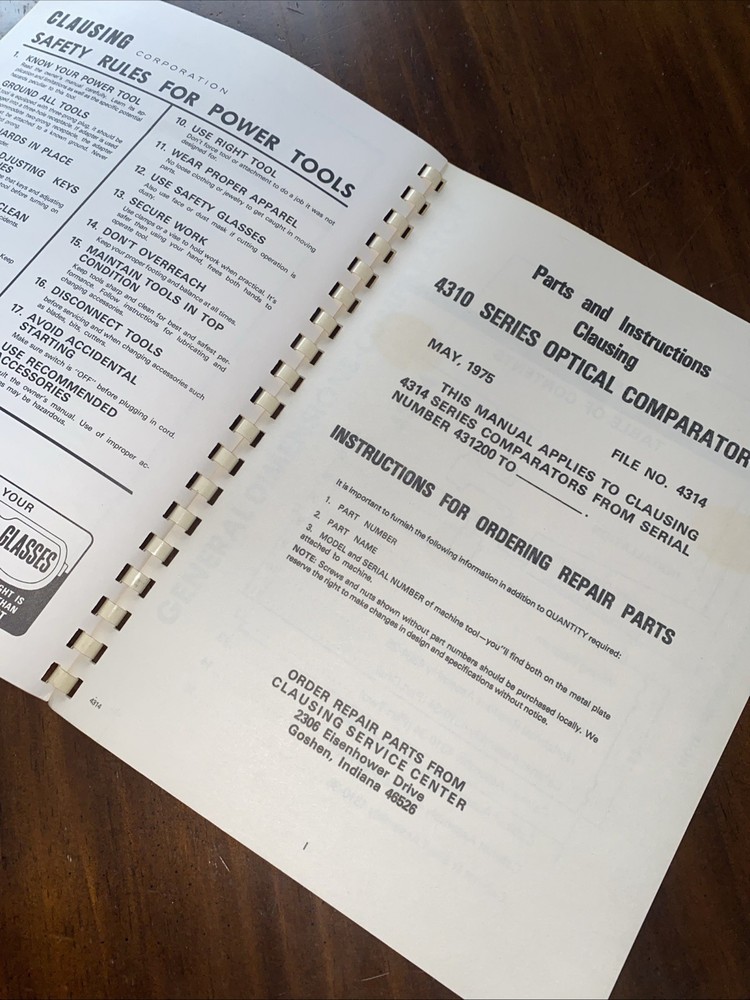 Clausing 14" Model 4314 Optical Comparator Instructions & Parts Manual