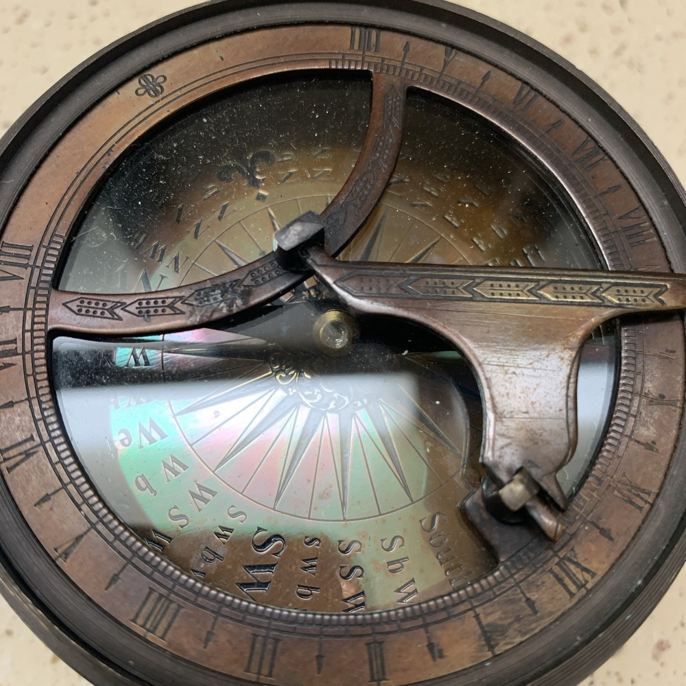 Vintage Brass Ship Navigation Sundial Compass