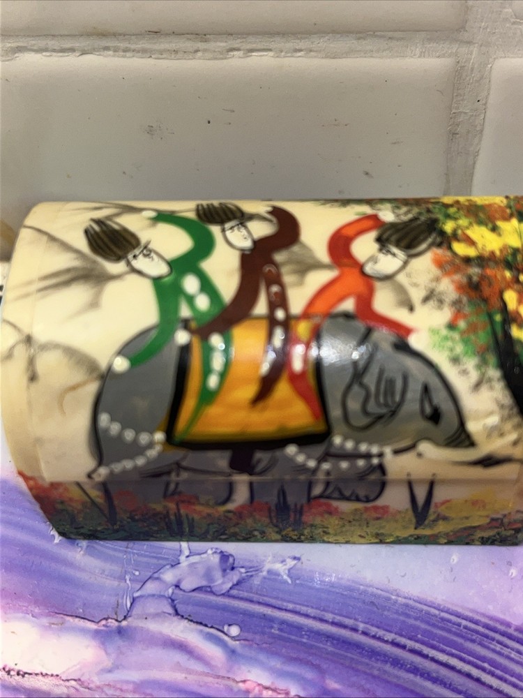 Circa 1970 Persian Painted Camel Bone Trinket Box