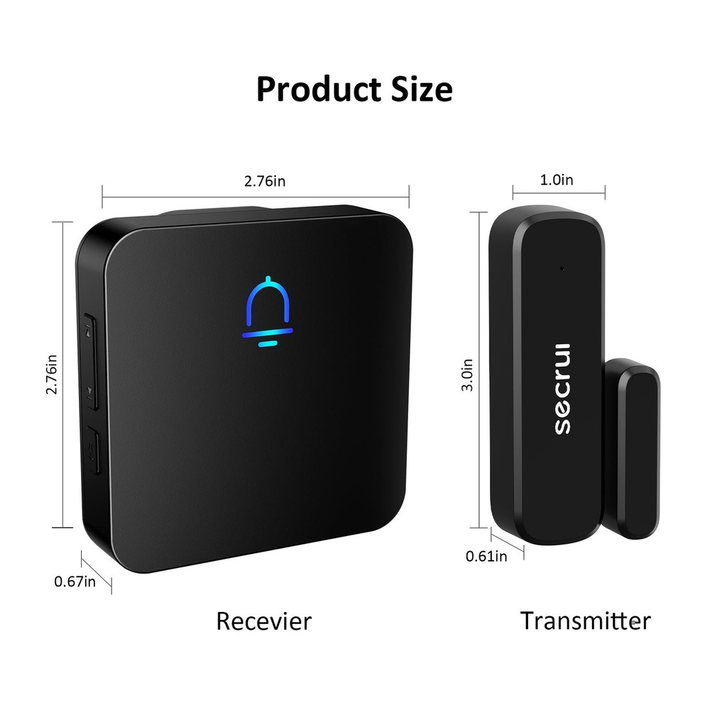 SECRUI Door Chime, Wireless Chimes When 2 sensor 1 receiver, Black