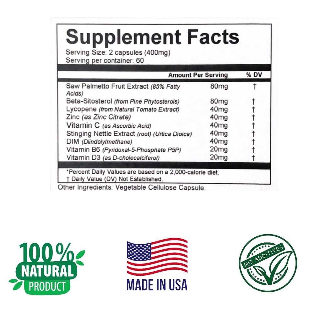 DIM, VITAMINS AND MINERALS, PROSTATE INFLAMMATION CONTROL, 120 Capsules.