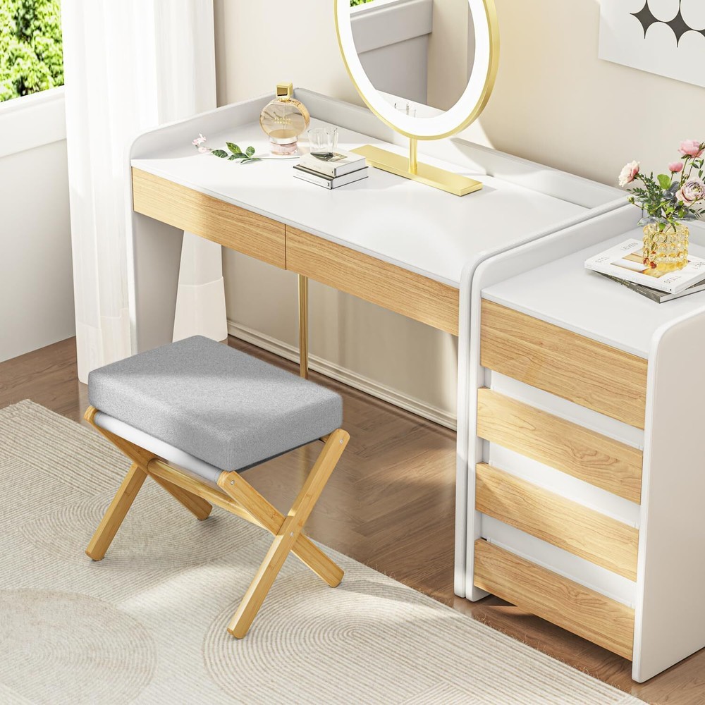 Foldable Footstool Ottoman, Modern Footrest, Makeup Vanity Stool