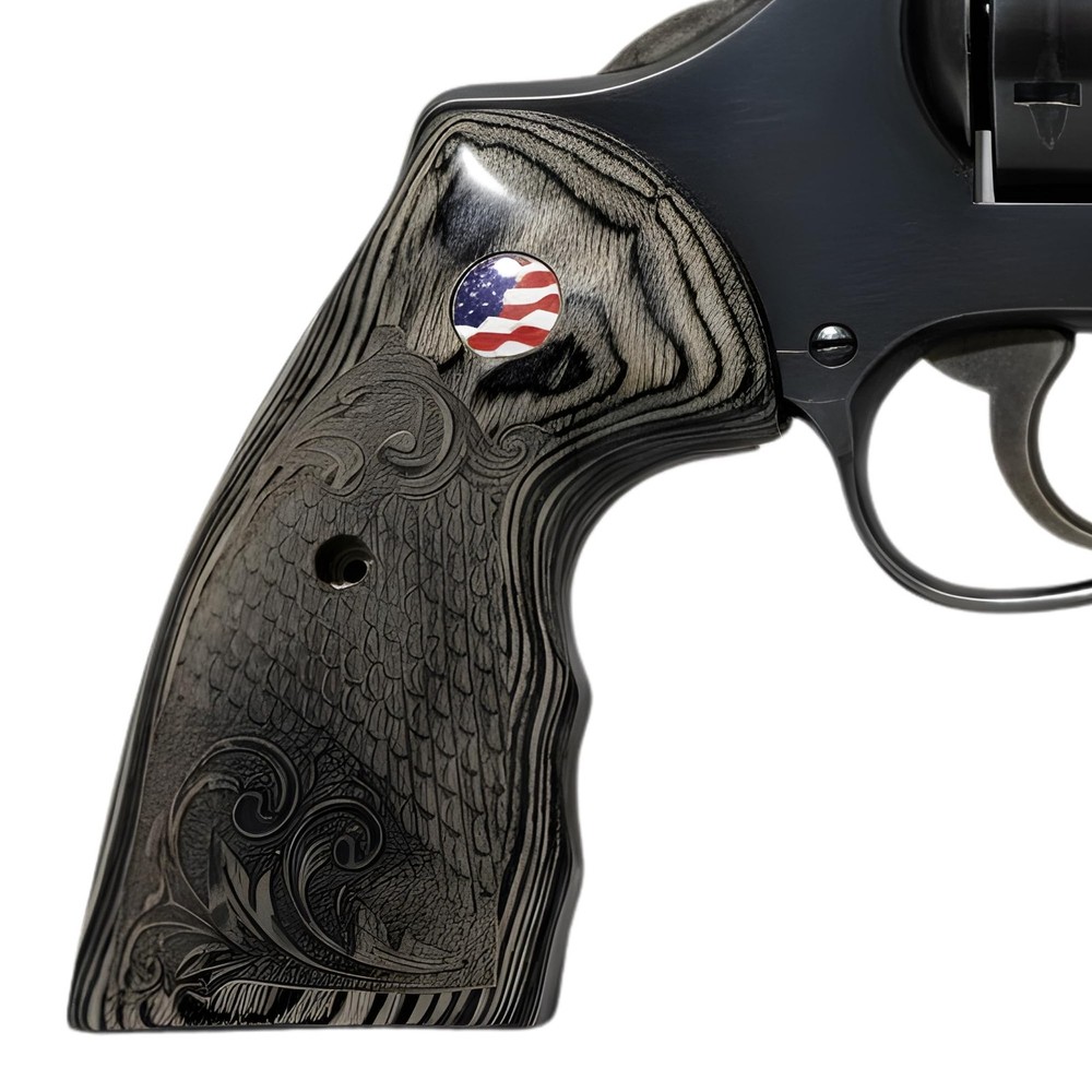 Colt Python Grips Black Rosewood Scroll & Scales US Flag Medallion