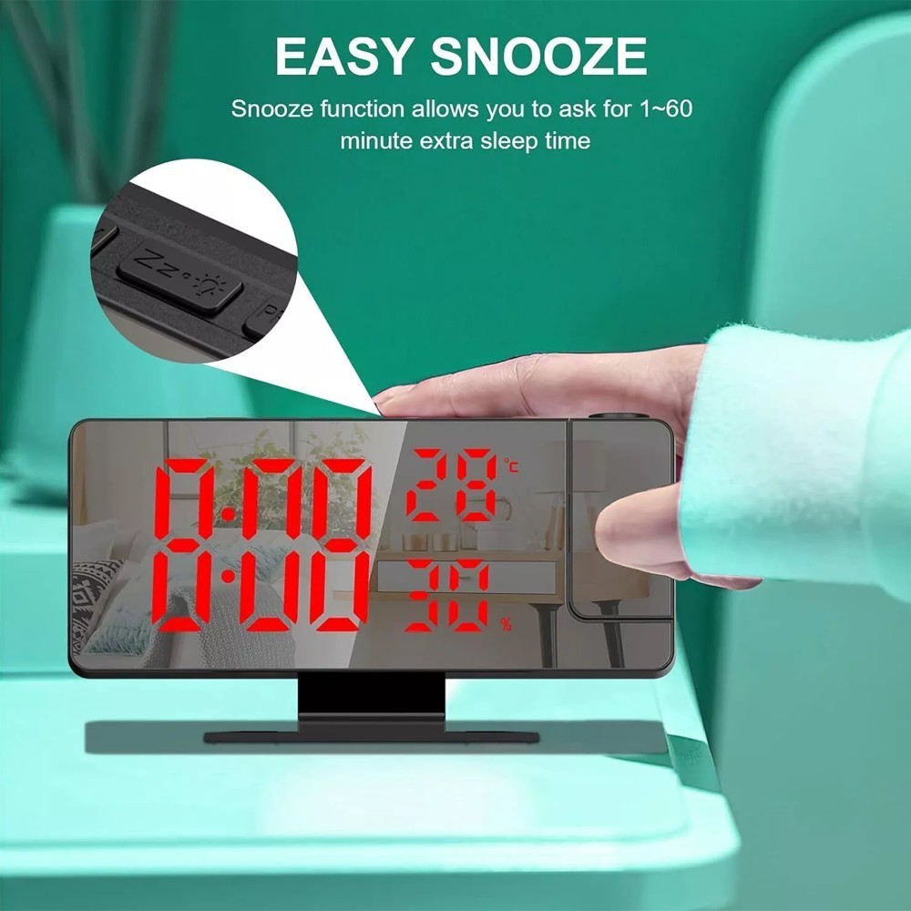 2X LED Digital Projection Alarm Clock with 180° Projector Multifunctional Clock