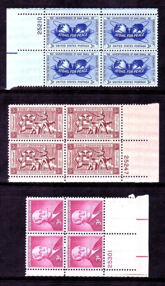 1955 COMMEMORATIVE PLATE BLOCK YEAR SET. (9) DIFFERENT. SCV $9