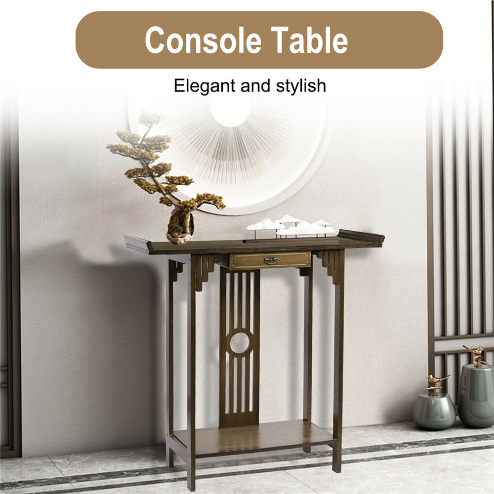 Rustic Console Sofa Table Narrow Console Table with Shelf Wood Entry Hall Table