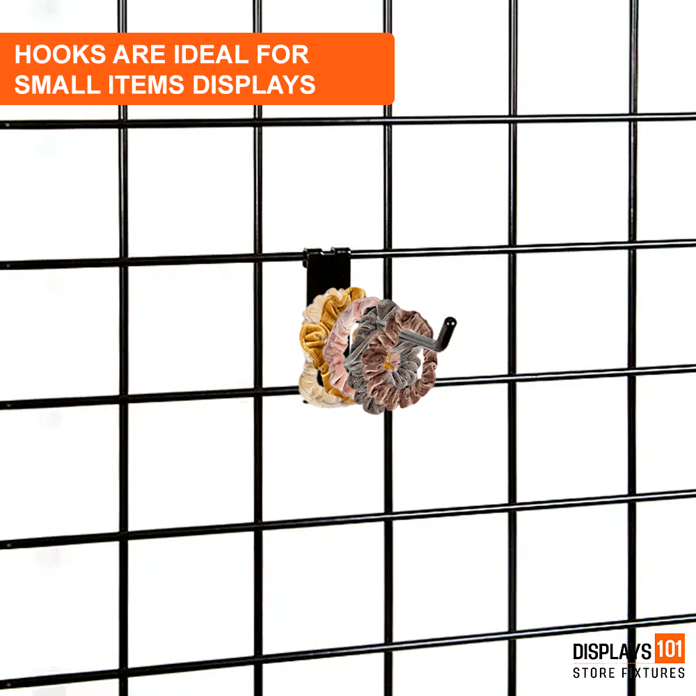 6" Gridwall Hooks | 100-Pack Black Hooks For Grid Panel Displays - NEW