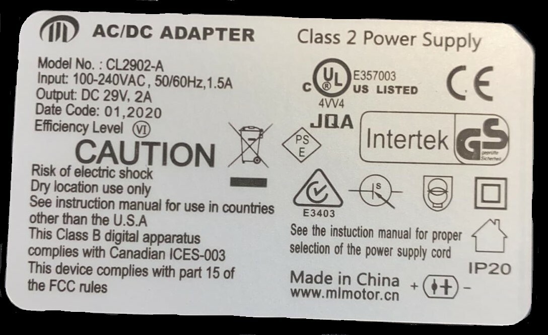 29V 2A Transformer Recliner & Lift Chair Adapter - CL2902A Power Adapter/Supply