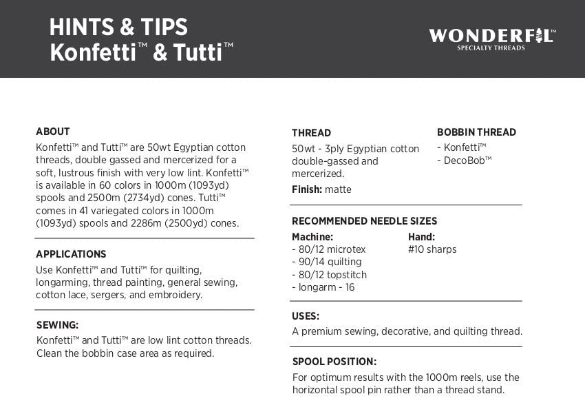 Konfetti Thread White 50wt Double Gassed Egyptian Cotton Quilting Sewing Spool