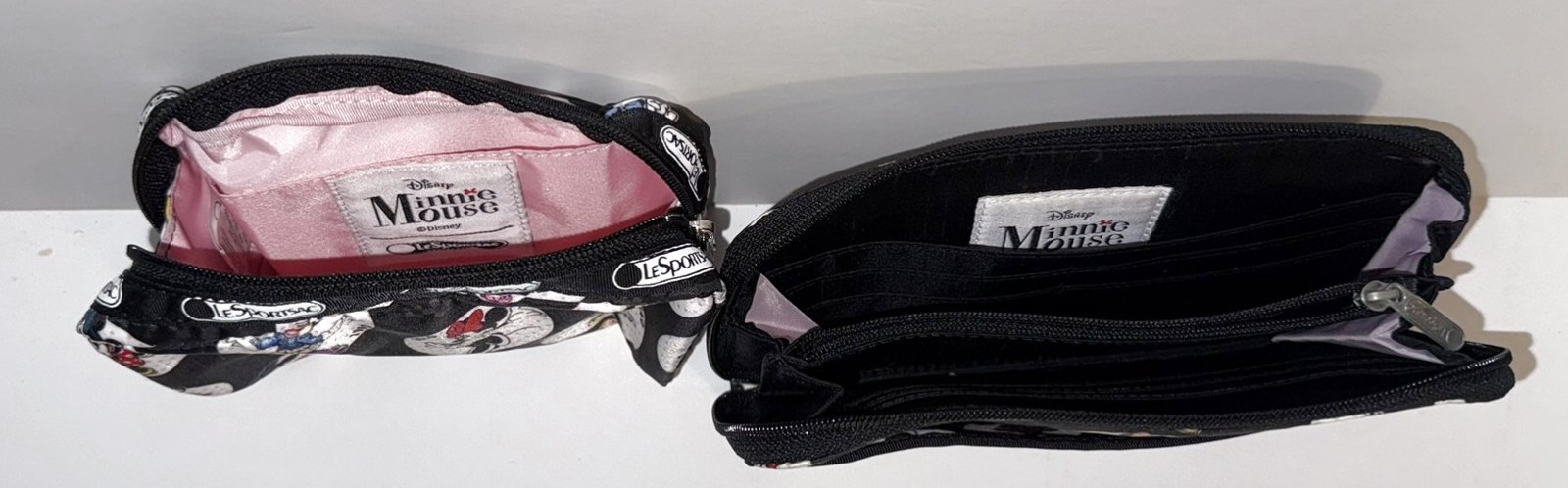 2X Disney LeSportsac 2015 Minnie Mouse Rock the Dots zippered bag case wallet