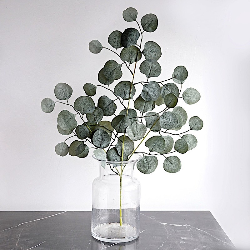 Frosted Green 4 Stems 25" Silk Eucalyptus Leaves Artificial Greenery Party