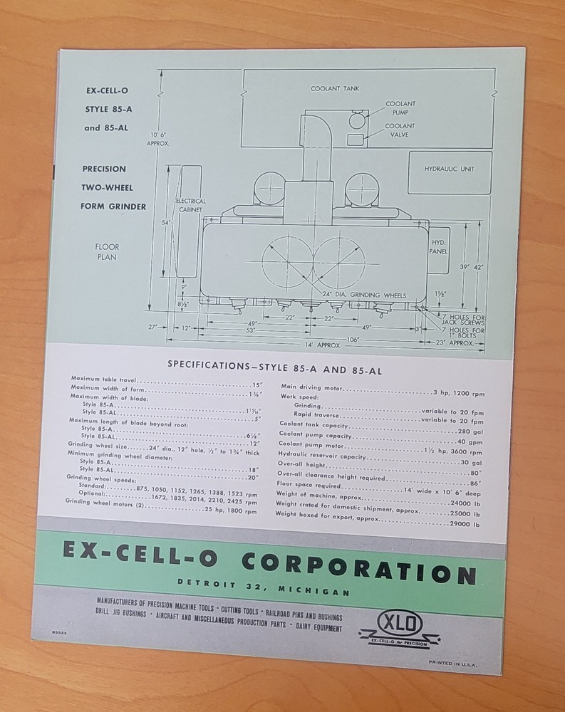 EXCELLO Precision Two Wheel Form Grinder Sales Catalog