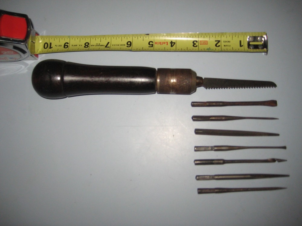 Antique dated 1868 Millers Falls Tool Holder Rosewood Multi-tool with 8 Bits