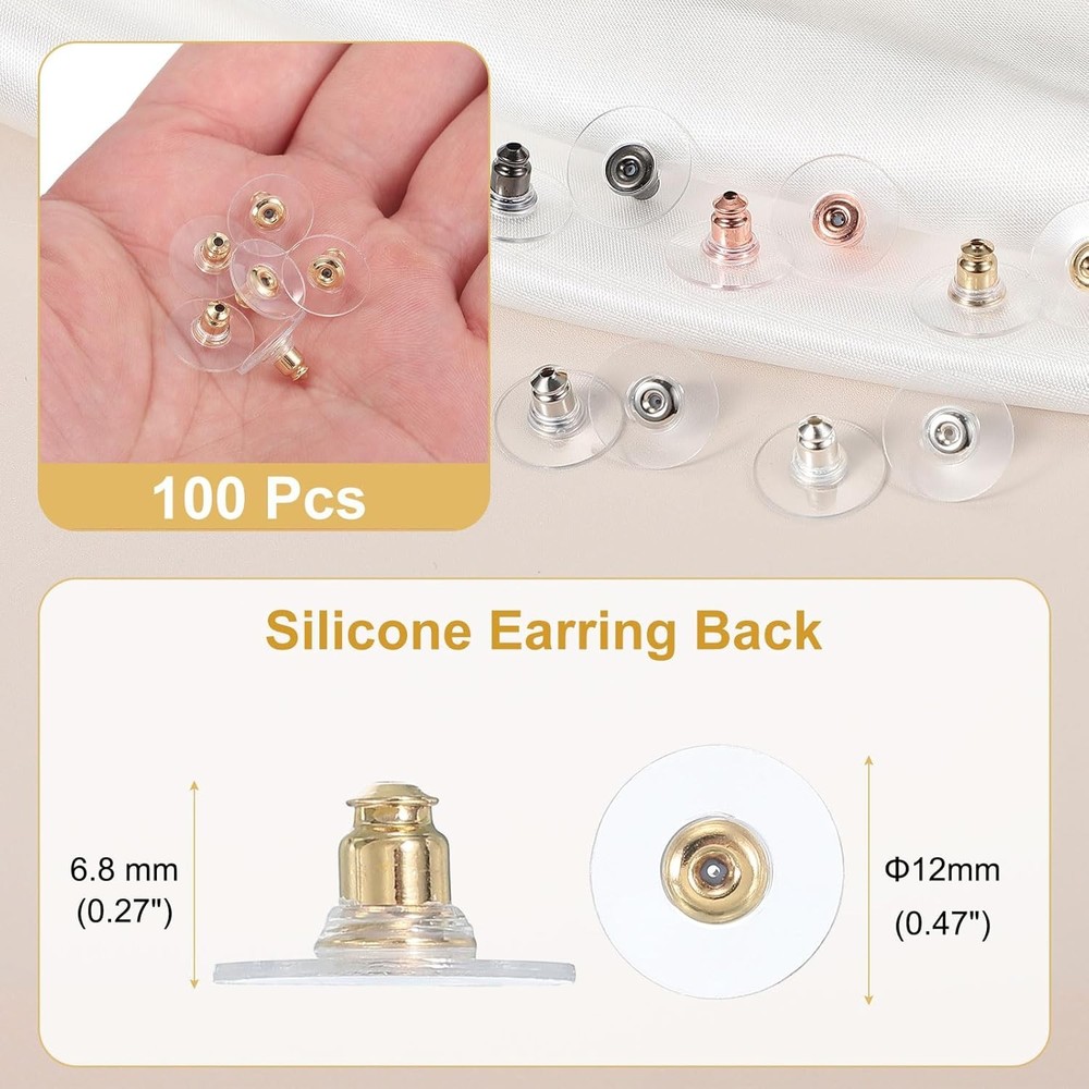 uxcell 100pcs Earring Backs, Silicone Clear Earring Backs Replacements Kit, Gold