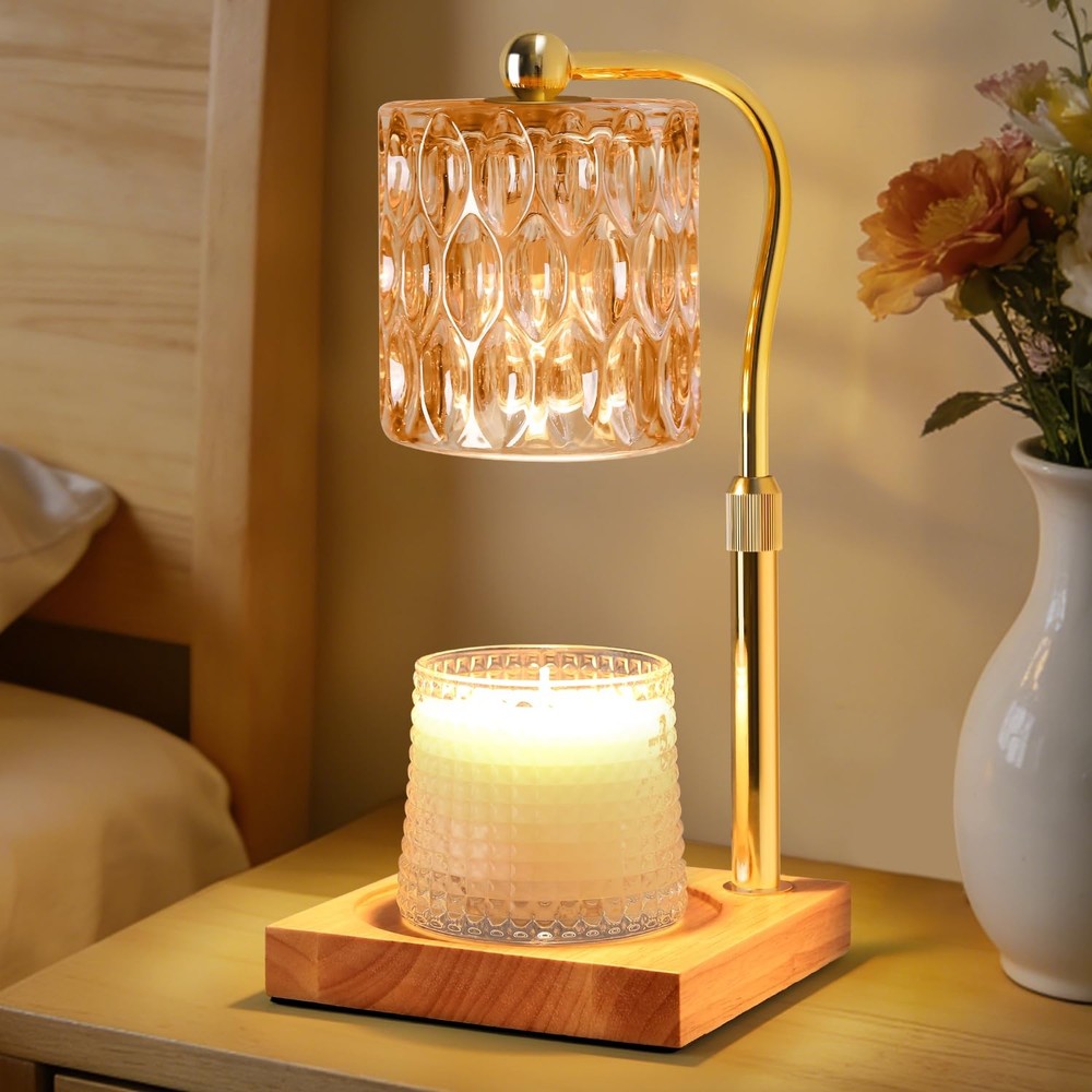 Candle Warmer Lamp Adjustable Height with Timer Dimmer, Dimmable Glass Amber