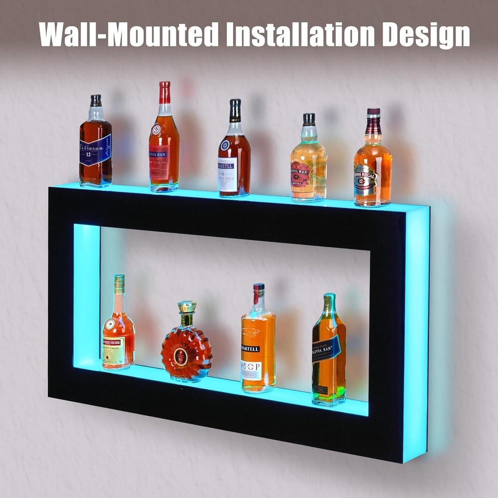2 Layer Acrylic LED Lighted Display Wine Rack 48'' Wall-Mounted With App Control