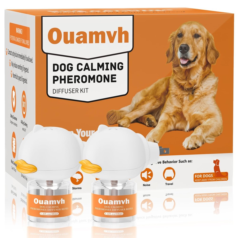 Ouamvh Dog Calming Diffuser, 4 in 1 Puppy 2 Diffuser 2 Refill, Orange