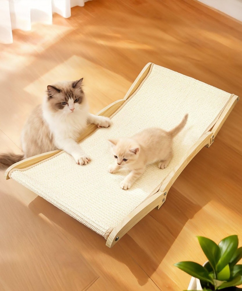 Large Sisal Cat Scratcher Bed with Solid Wood Base, Durable Scratch & Rest 2-...