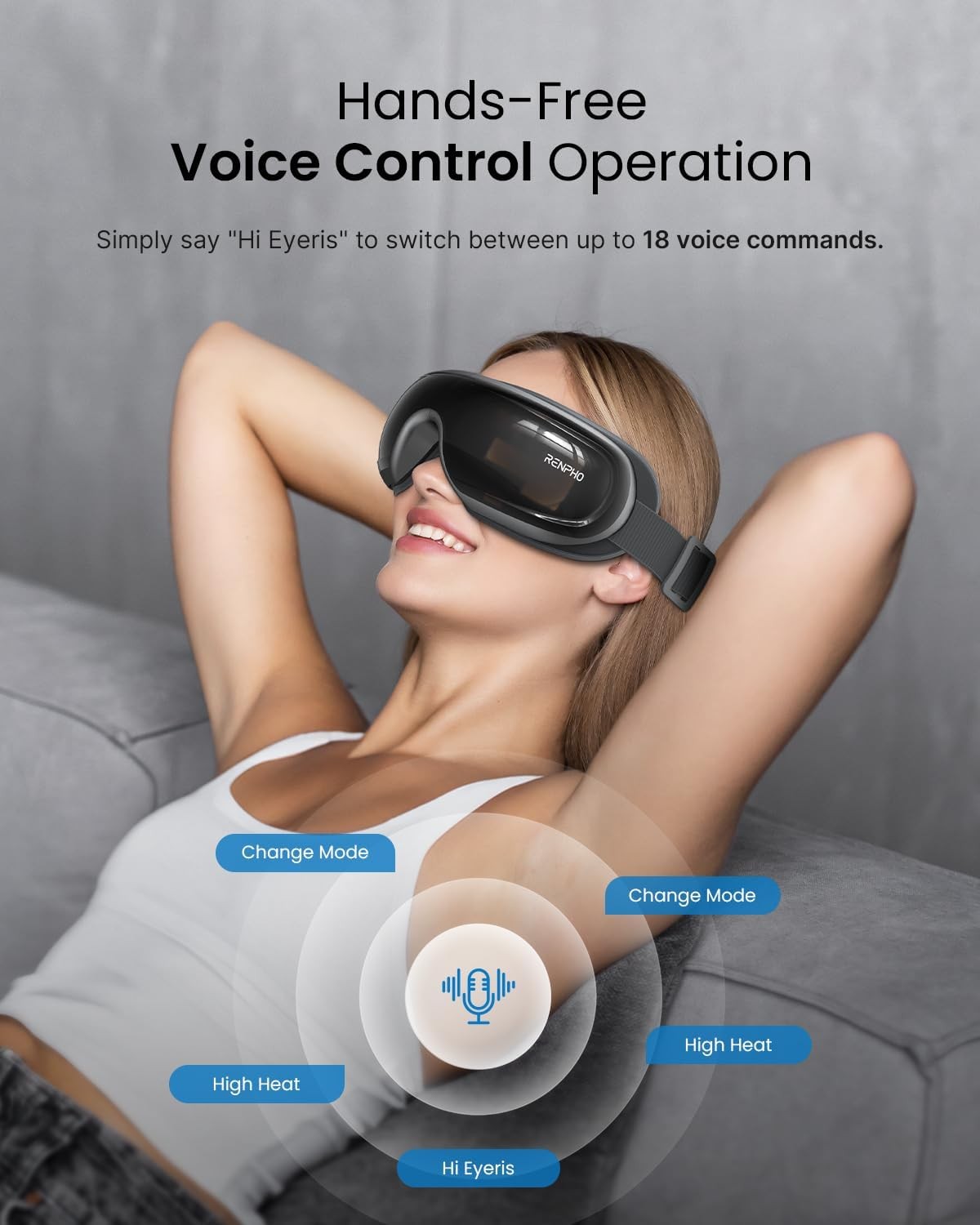 RENPHO Eye Massager with Heat and Cooling for Migraines Voice Control Eye Mask