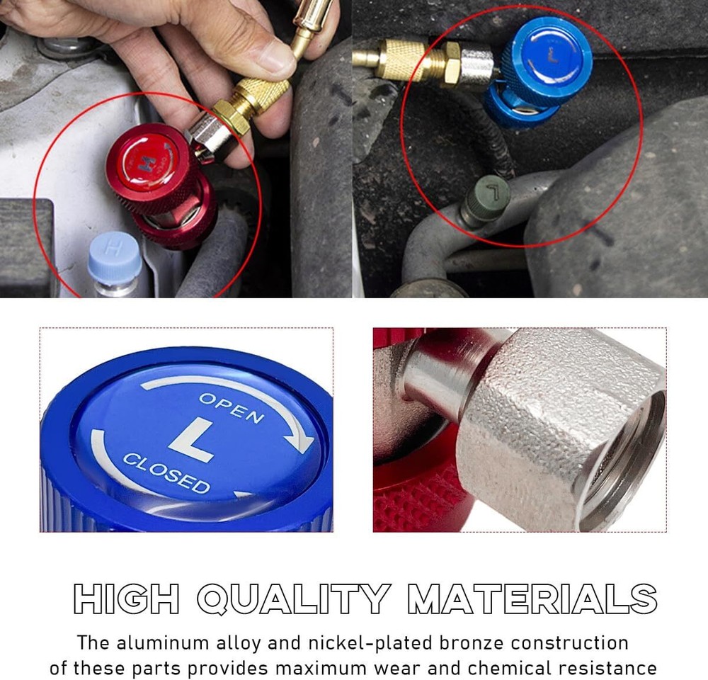 2X Adjustable A/C HVAC Adapter High Low Quick Coupler Hose Connector Fitting Kit