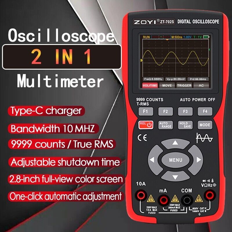 2 IN 1 Digital Oscilloscope Multimeter 9999 Counts 48M/S Waveform Data Storage