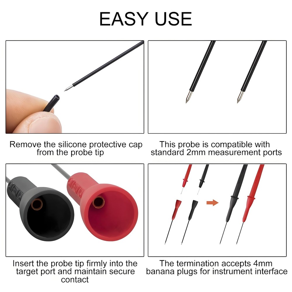4 Pack 2Mm Extended Needle Test Probes, 600V/10A Non-Destructive Multimeter Test
