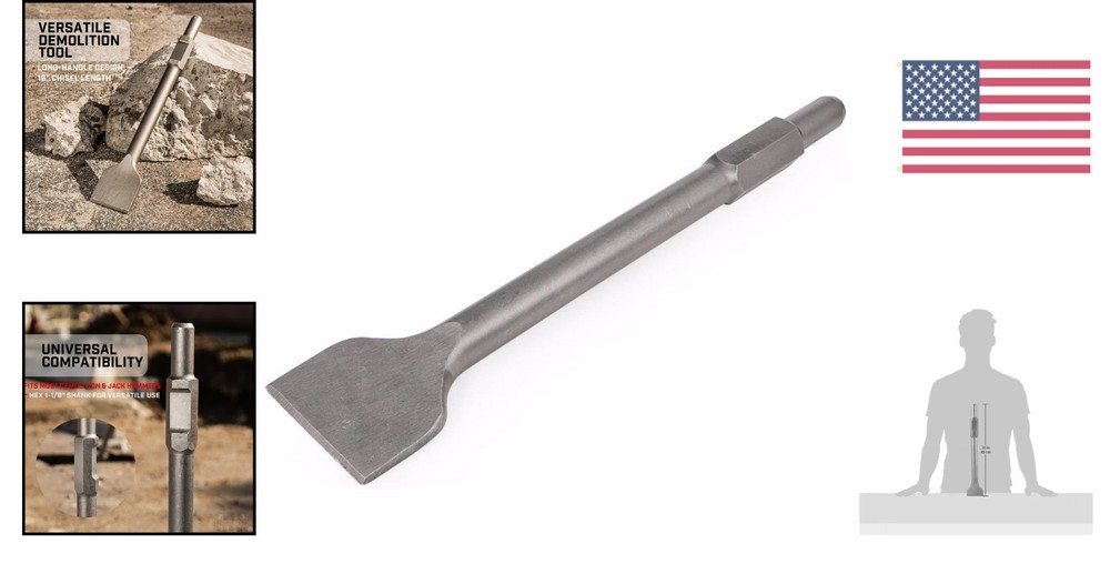 Durable 1-1/8" Hex Tile Chisel 3" Wide for Efficient Demolition & Masonry Work