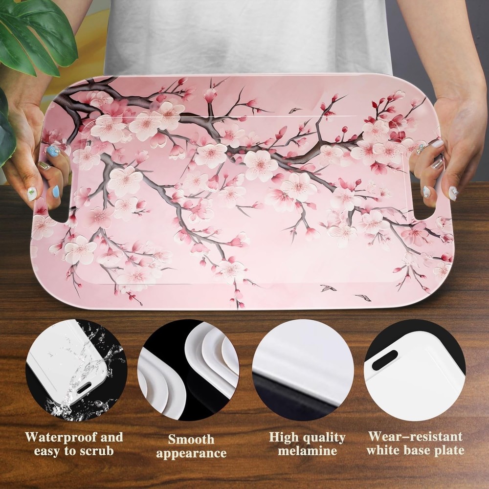 Serving Trays with Handles 14.5 x 9.8 inch Rectangular Plastic Tray for Resta...