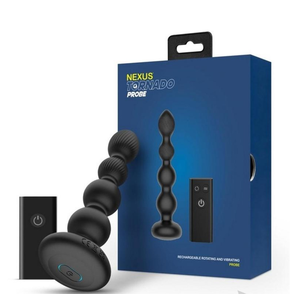 Rechargeable Remote Control Butt Plug with Rotating Beads Multi-Speed Probe Toy