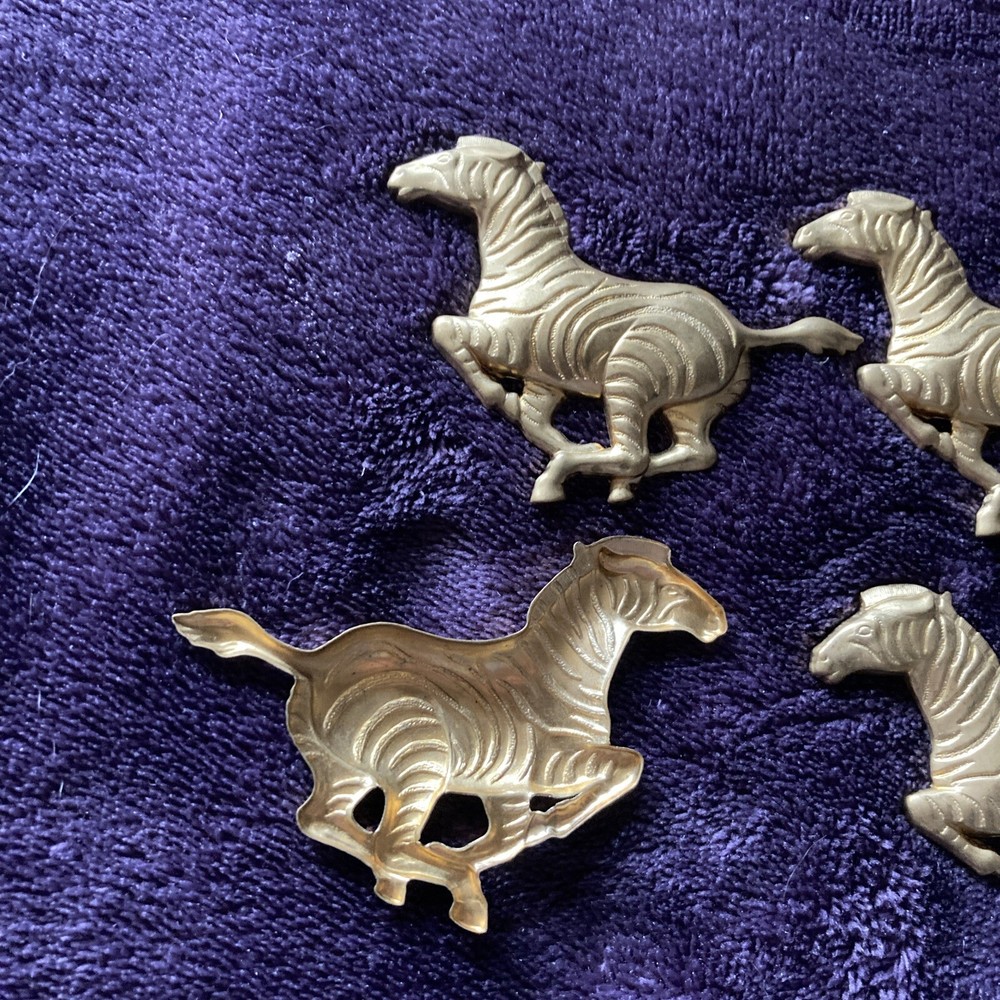 6 Brass Zebra Embellishment Stampings 3”