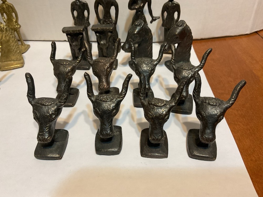 Vintage Solid Cast Brass Chess Pieces Set Greece Roman Unique
