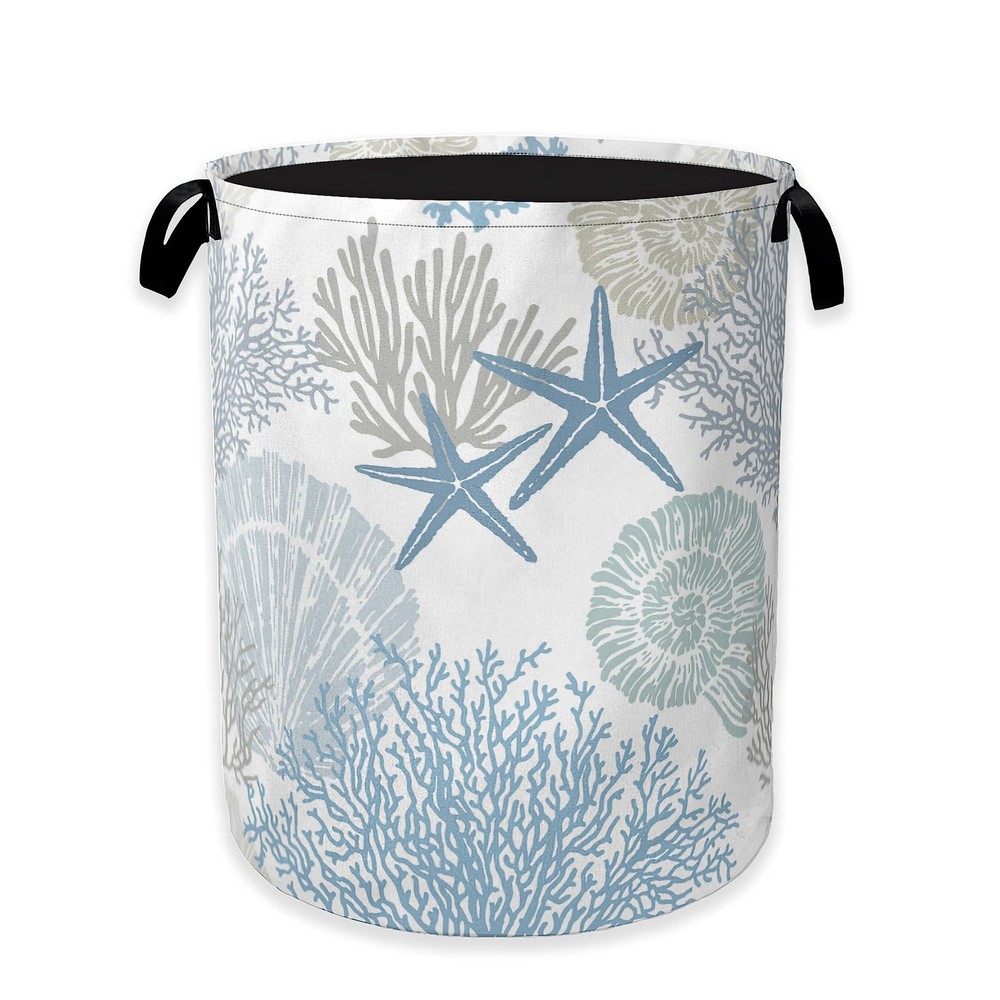 Collapsible Laundry Basket,Coastal Beach Dirty Clothes Hamper,Shell Starfish ...