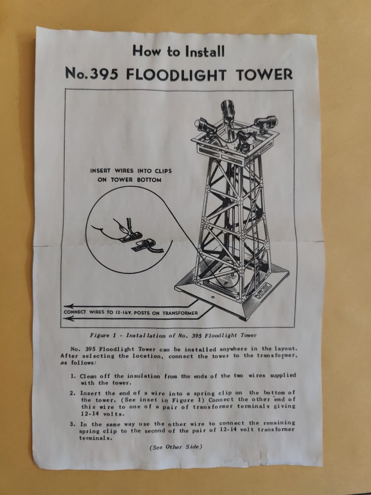 Lionel 395 Floodlight Tower Instruction Dated 8-49 Post War lpaper
