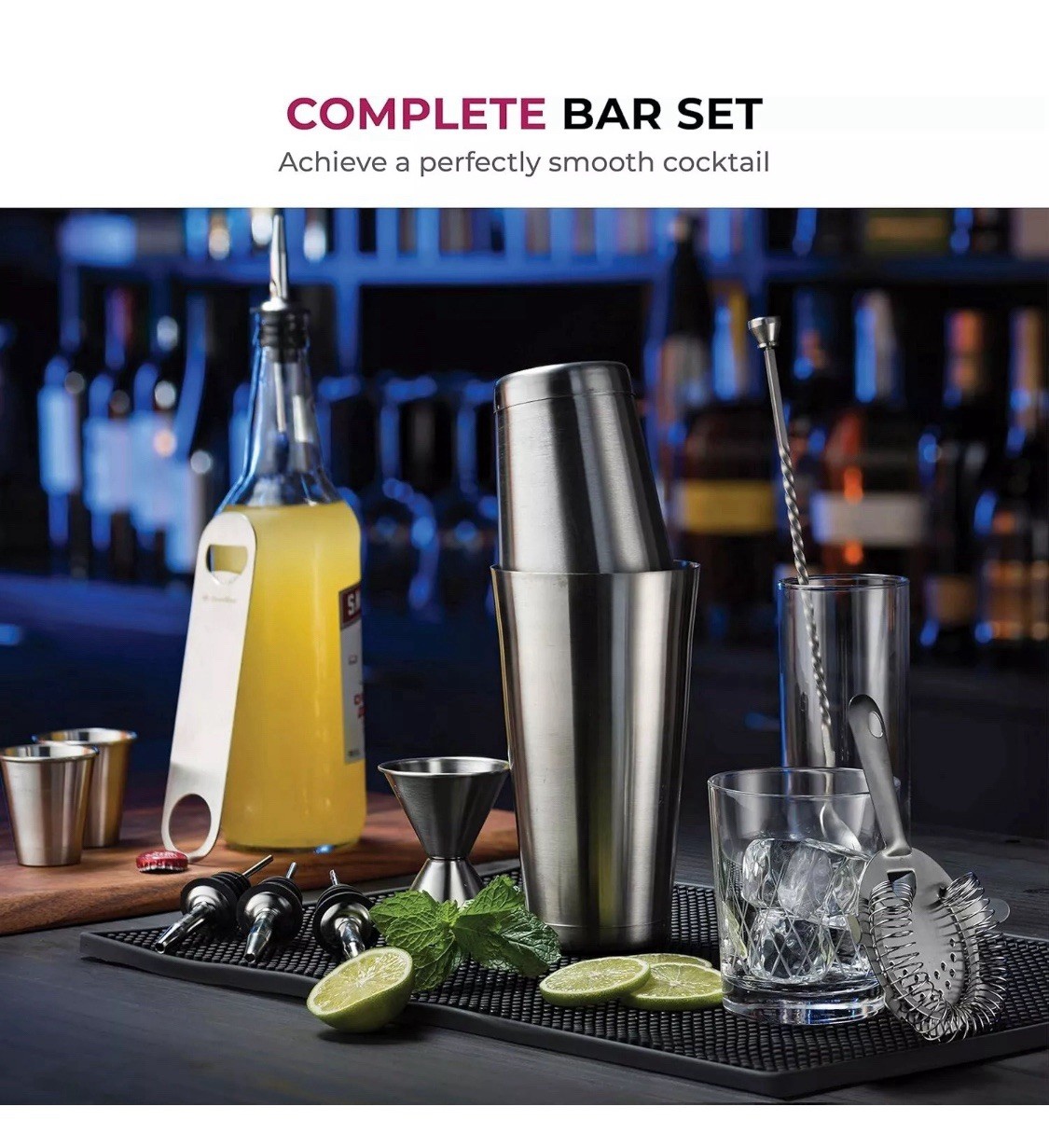 FineDine Expert Cocktail Shaker Home Bar Set - 14 Piece Stainless Steel Bar Kit