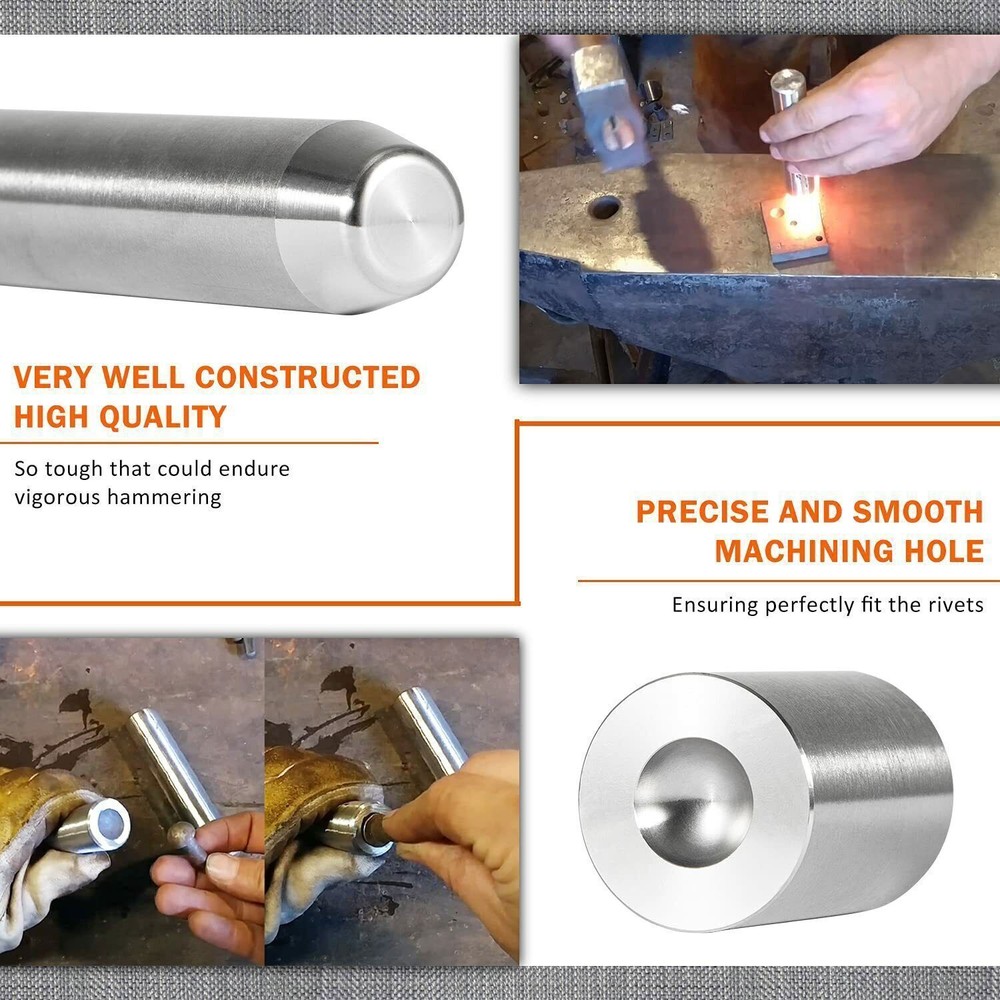 Blacksmith Rivet Doming Tool Set Rivet Heading/Bucking Dome Tools for Size 1/2”