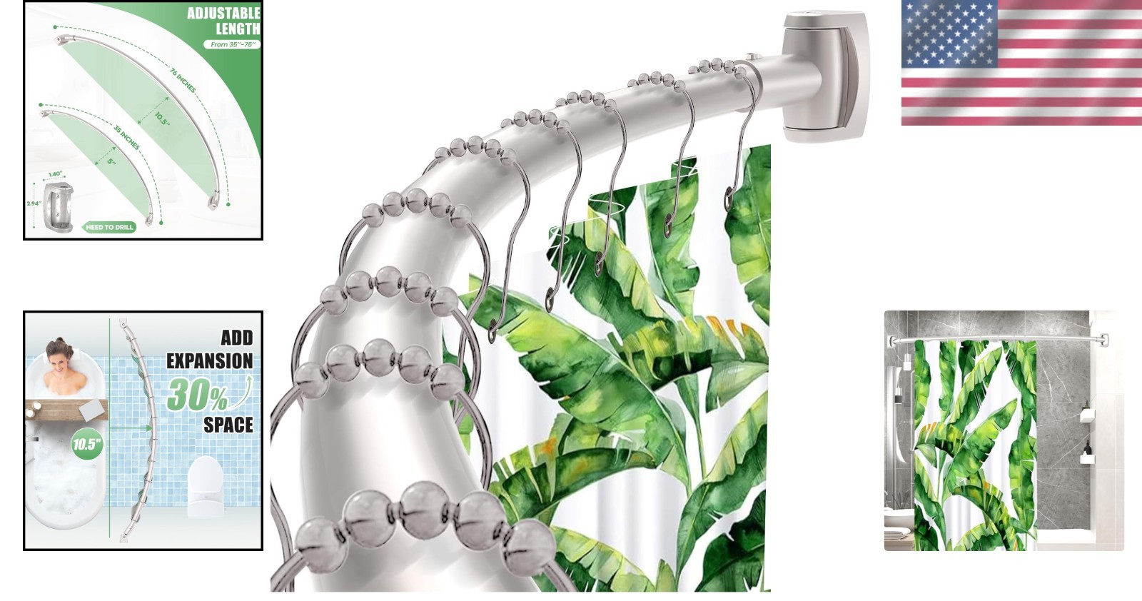 Elegant Brushed Nickel Curved Shower Curtain Rod 33-78in for Stylish Bathrooms