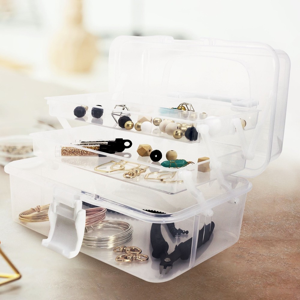Clear Medium Two Tray Multi-Purpose Storage Case Organizer for Jewelry Arts