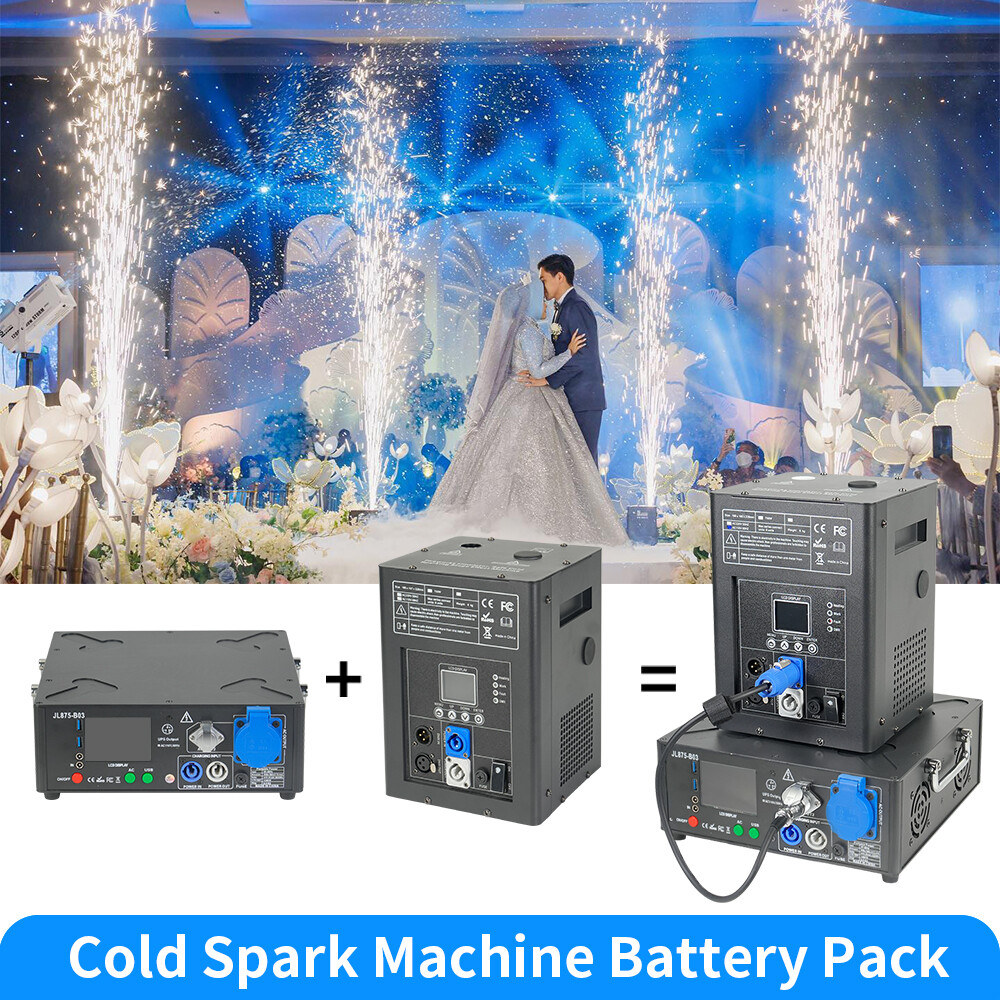 2 Set 1500W Black Powered Base Cold Spark Machine Battery Pack with Flight Case