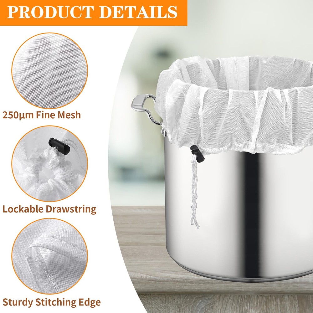 Brew Bags, 2 Pack Extra Large Reusable Straining Bag, 2 Pack, 26"x22", White